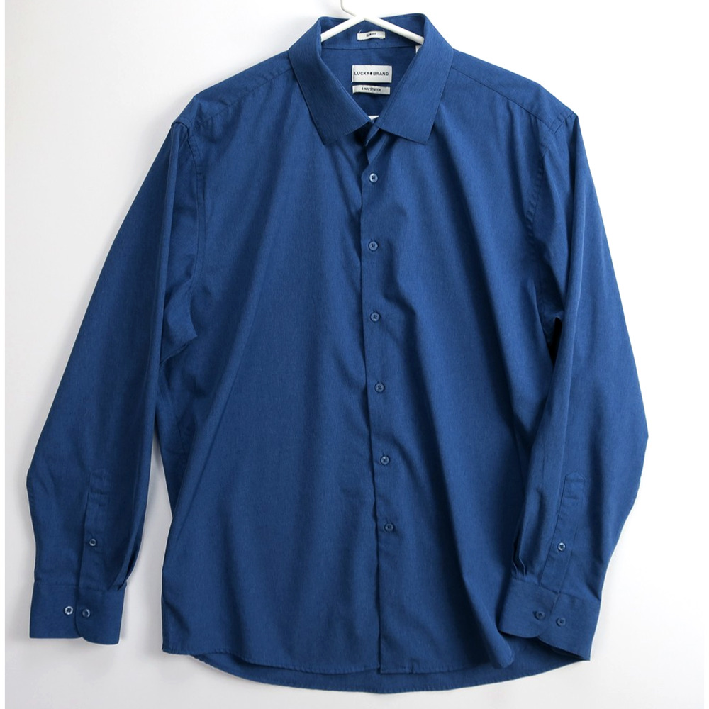 Lucky Brand Blue Button Down Shirt Mens Slim Fit 17 Business Casual Stretch